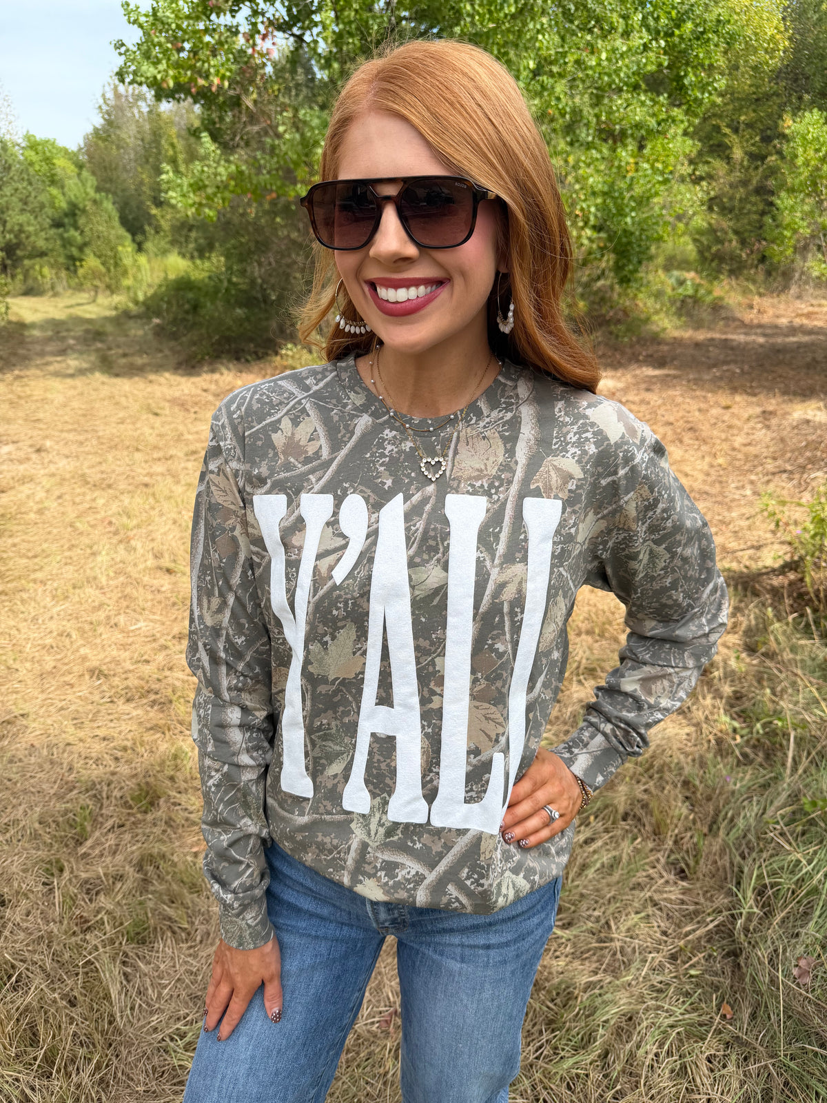 Y’all Camo Long Sleeve Top