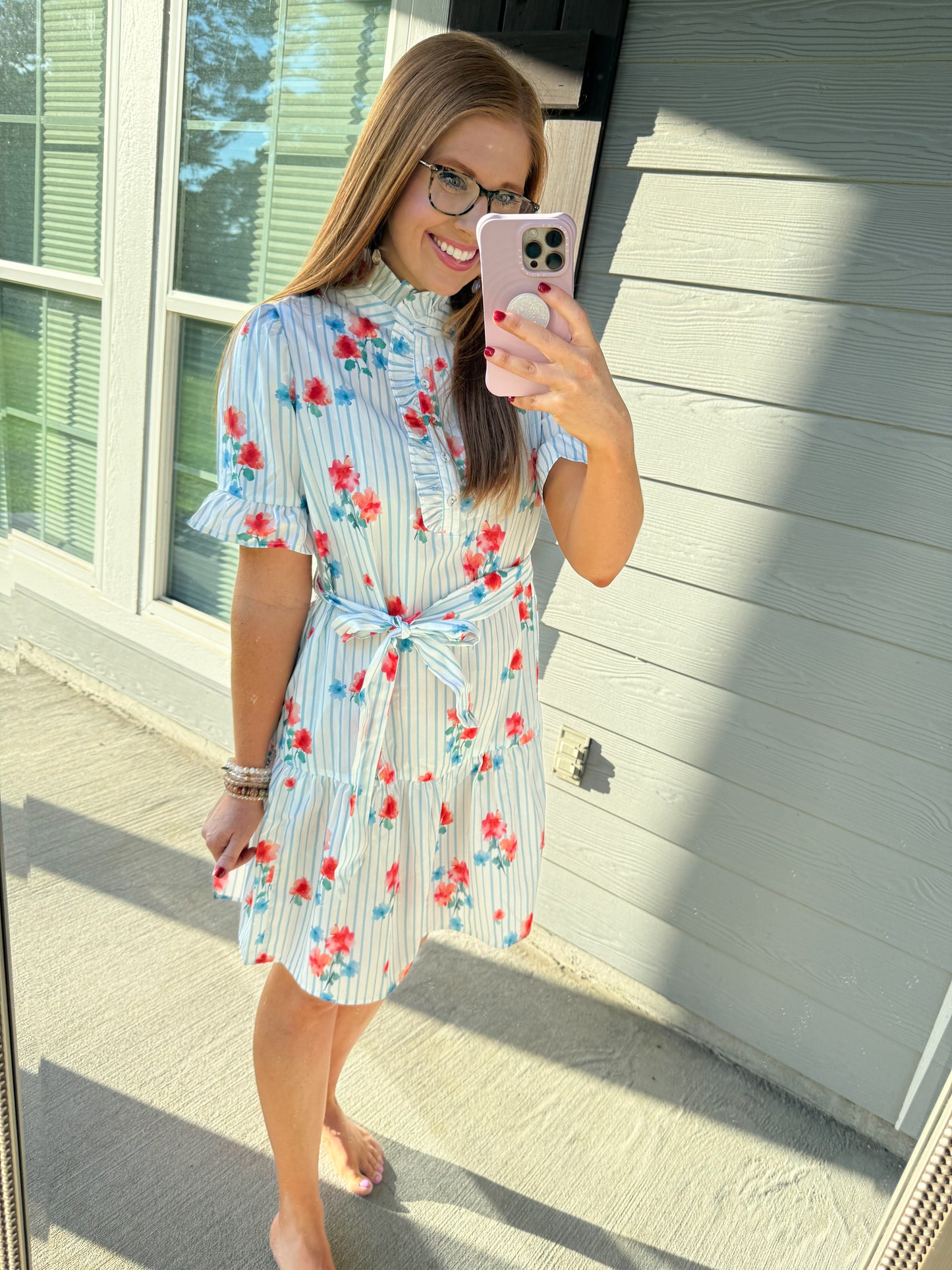 Floral Stripe Ruffle Dress