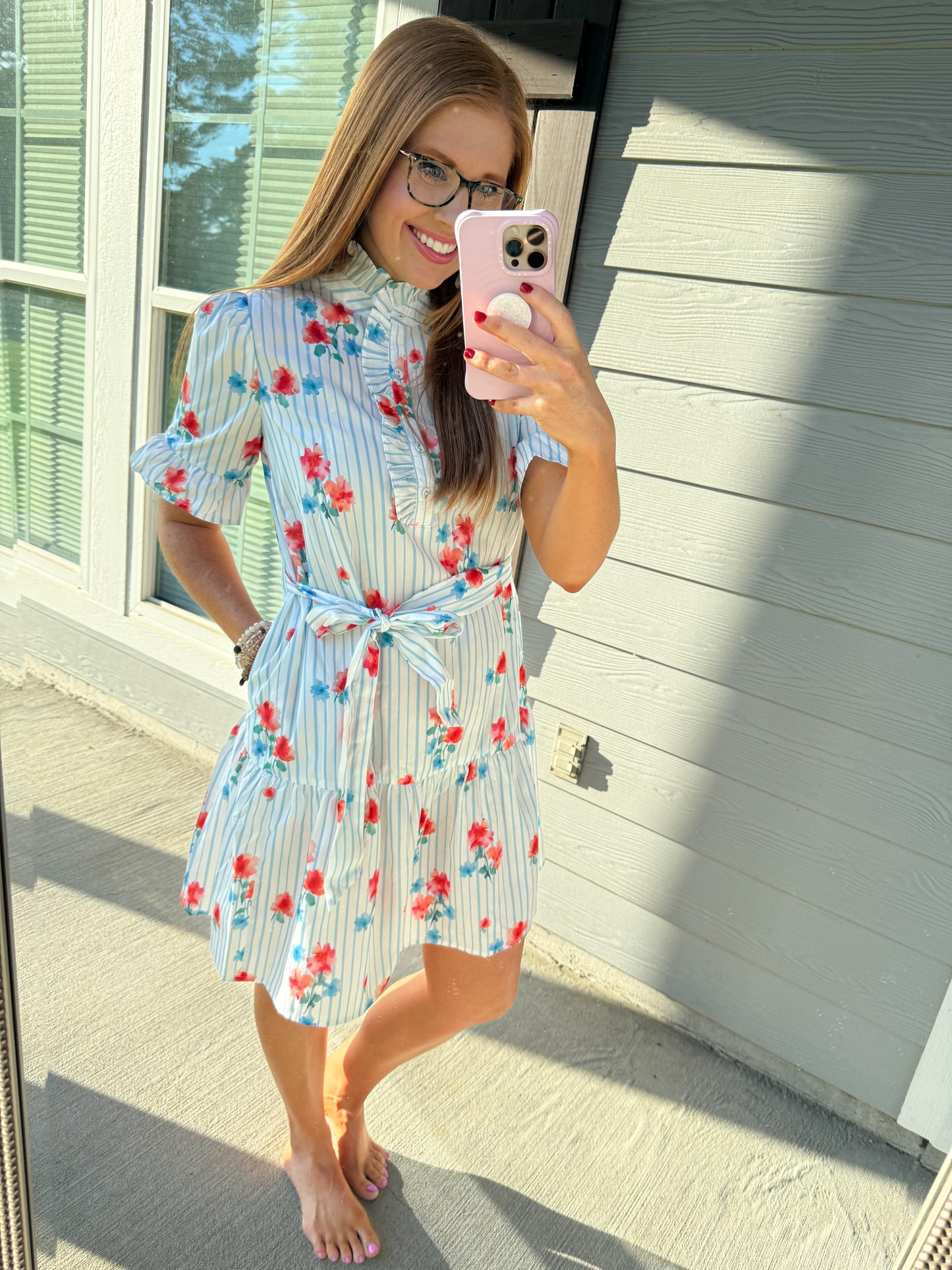 Floral Stripe Ruffle Dress