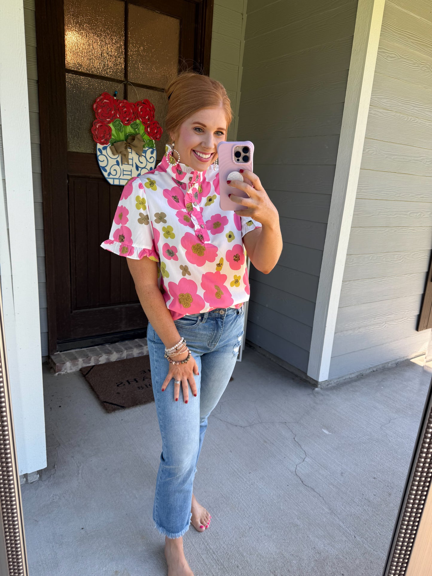 Pink Floral Ruffle Top