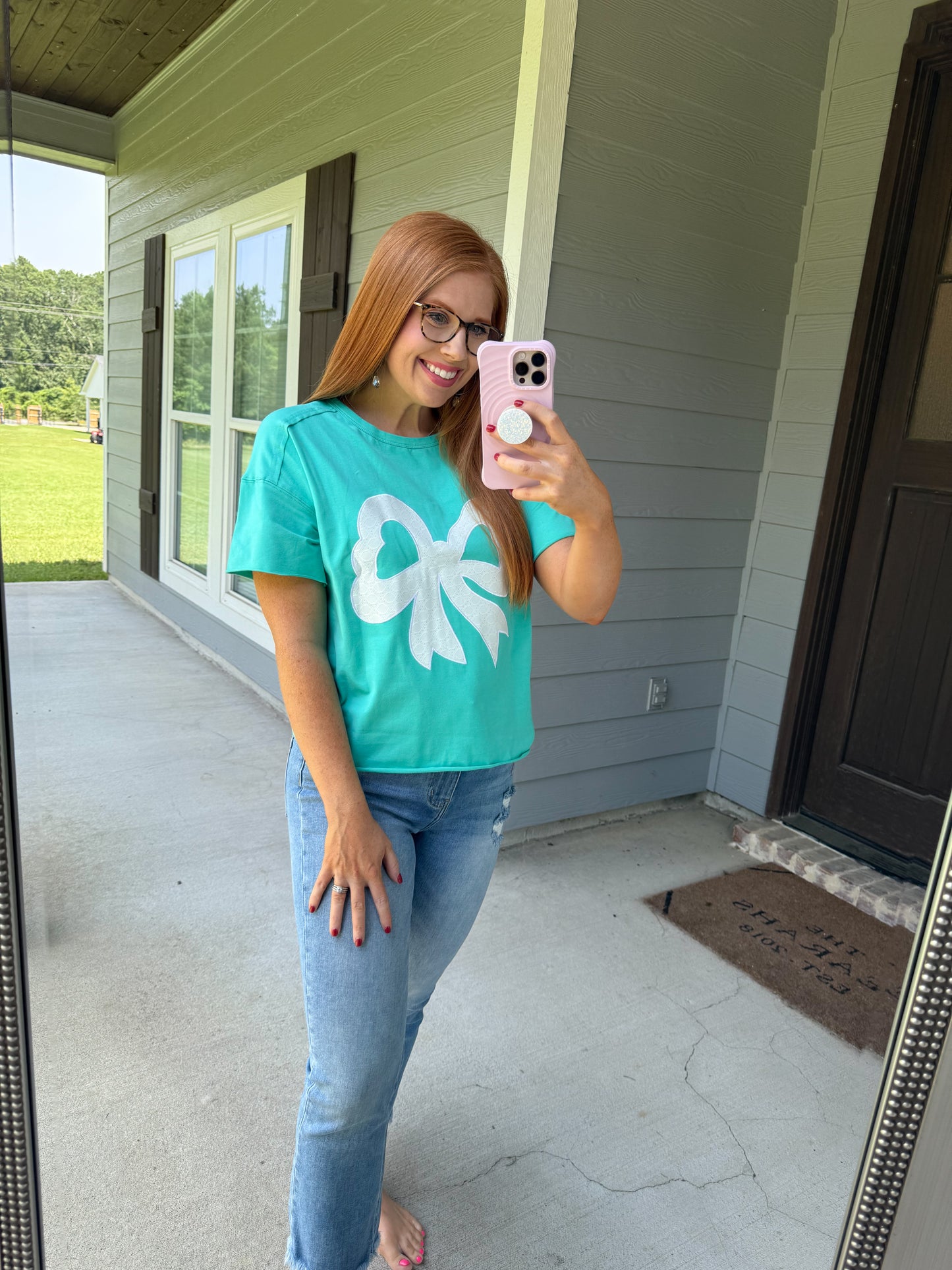 Sea Green Lace Bow Top