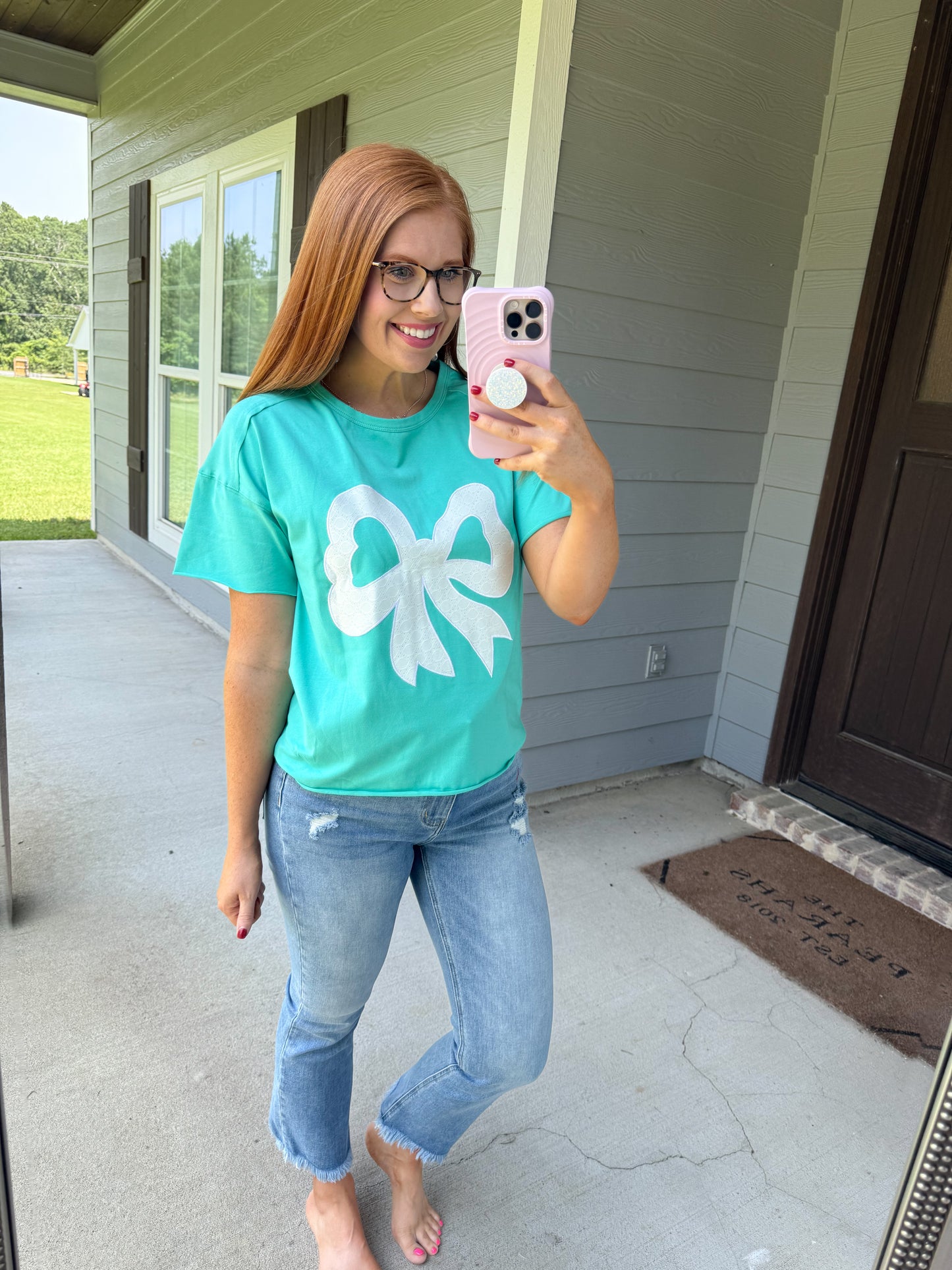 Sea Green Lace Bow Top