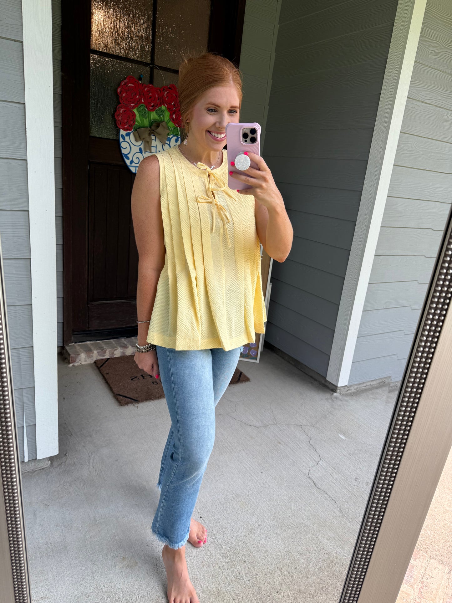 Yellow Cream Bow Tank Top