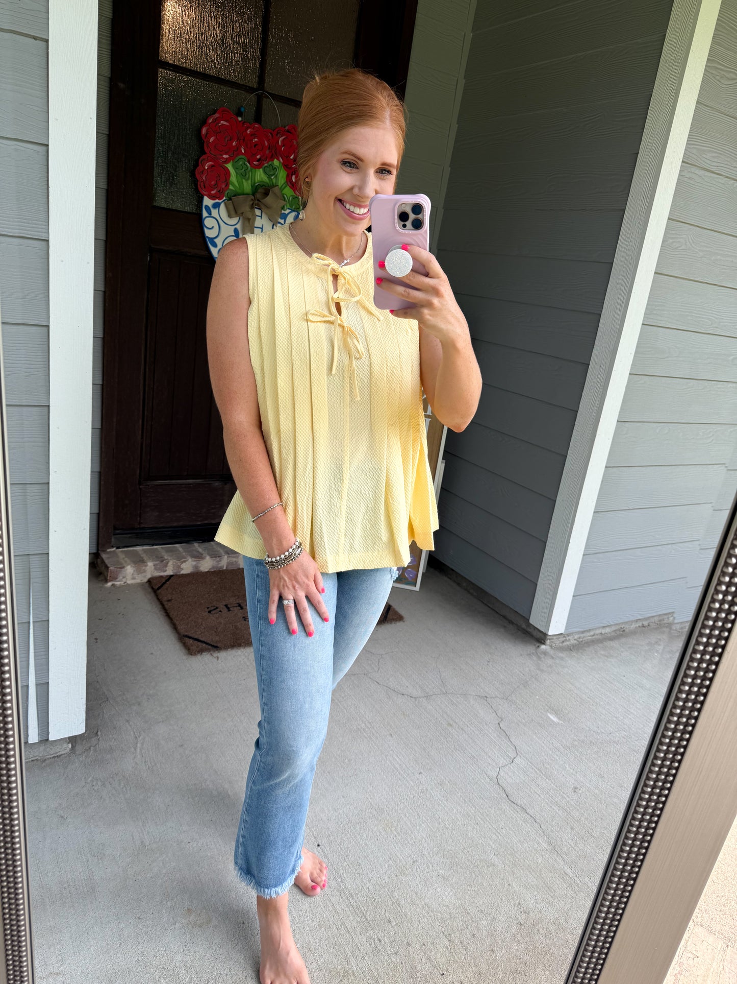 Yellow Cream Bow Tank Top