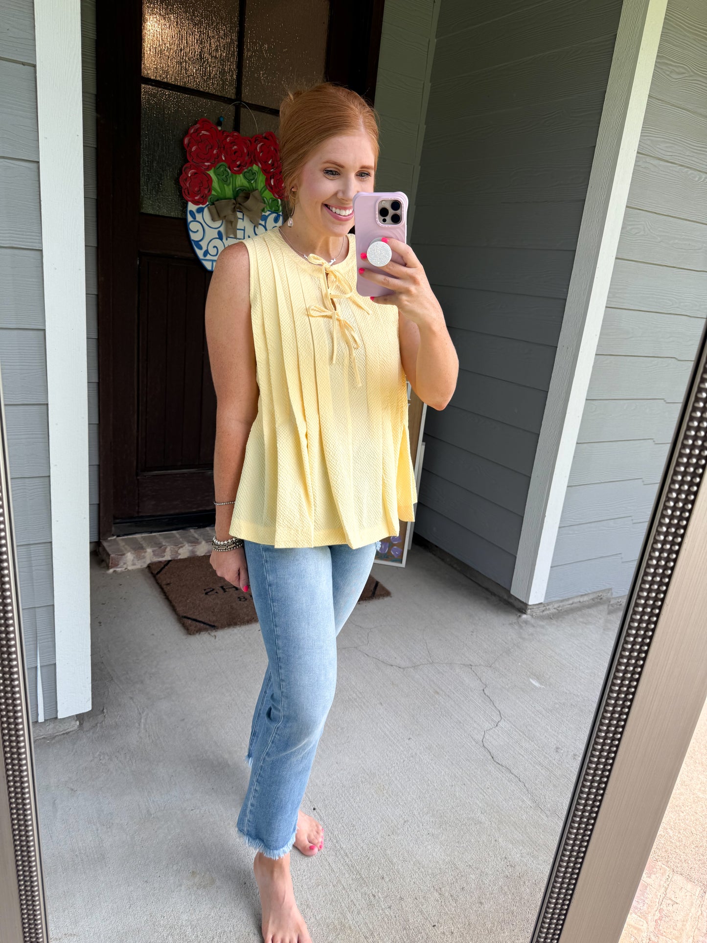 Yellow Cream Bow Tank Top
