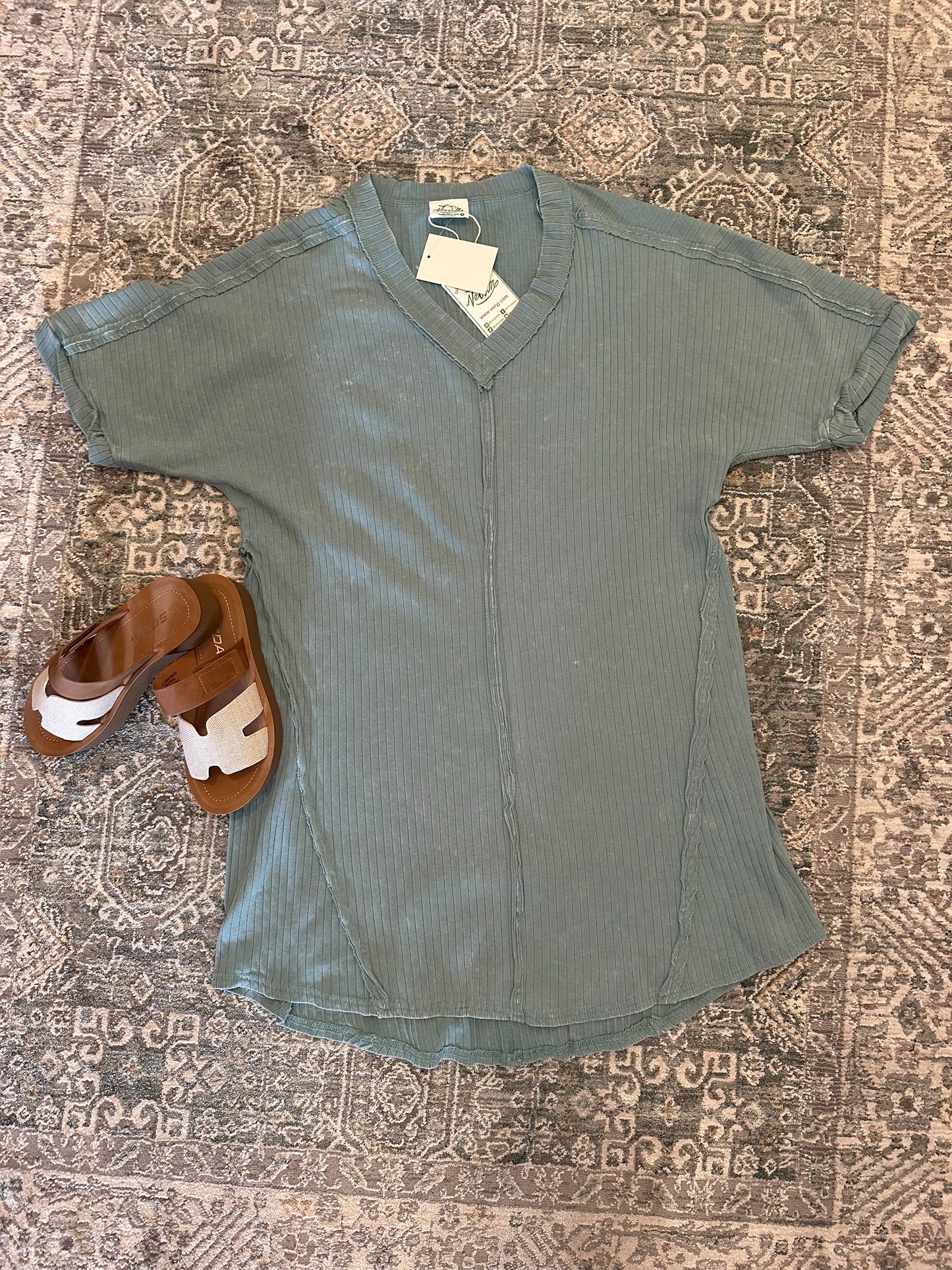 Mineral Wash Dress-Sage