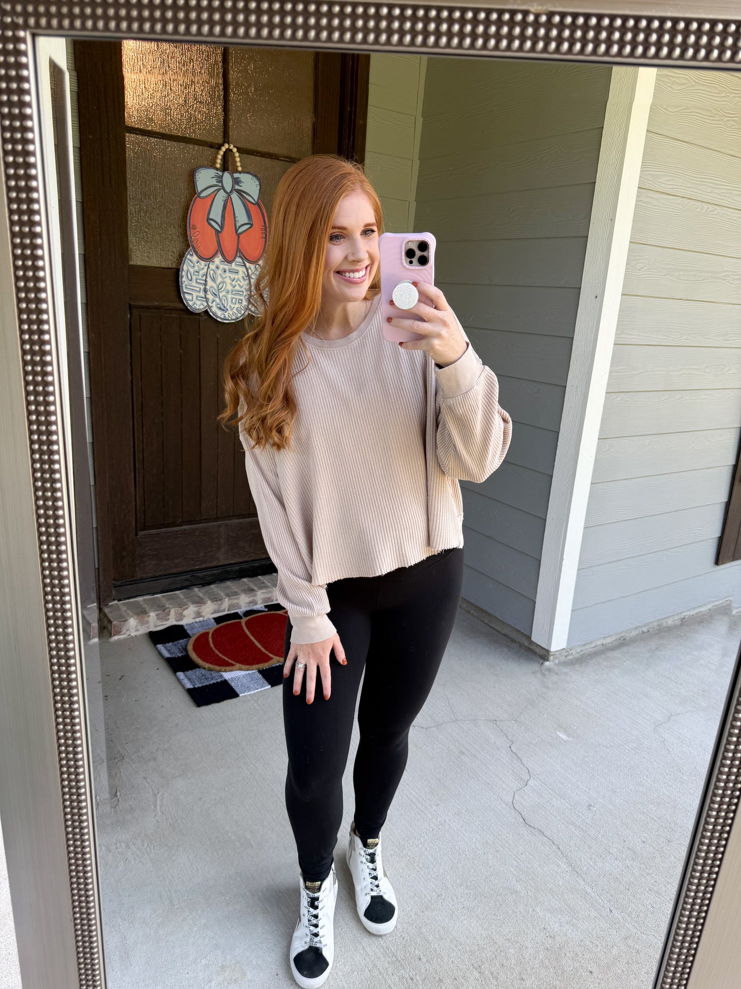 Open Back Textured Knit Top-Dark Taupe