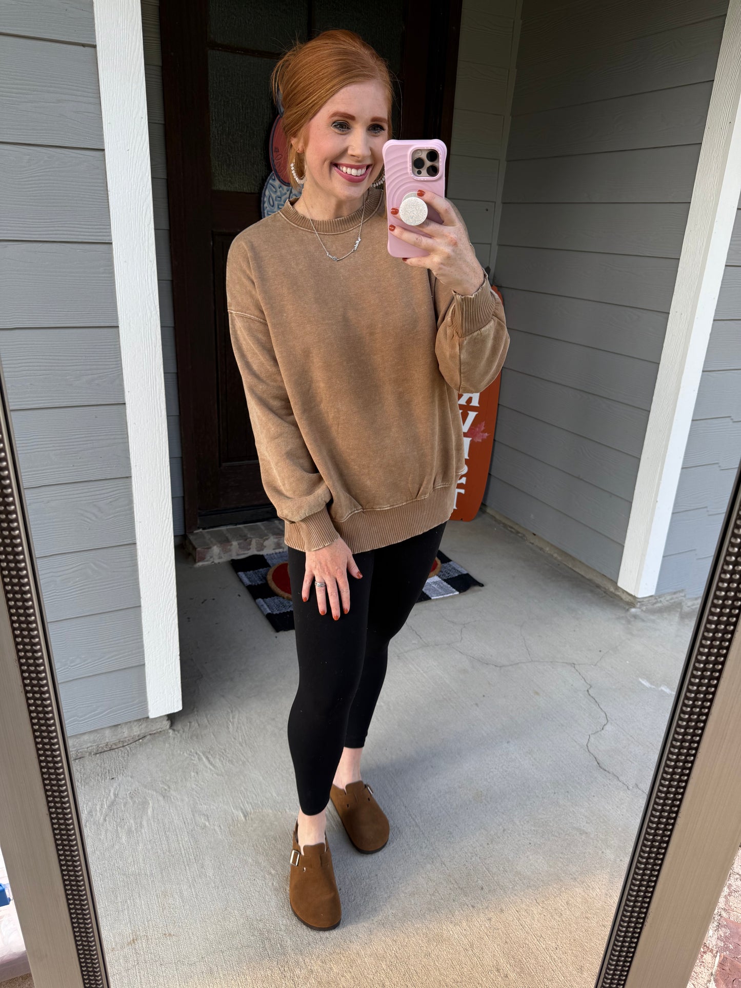 Acid Washed Fleece Pullover-Ash Mocha