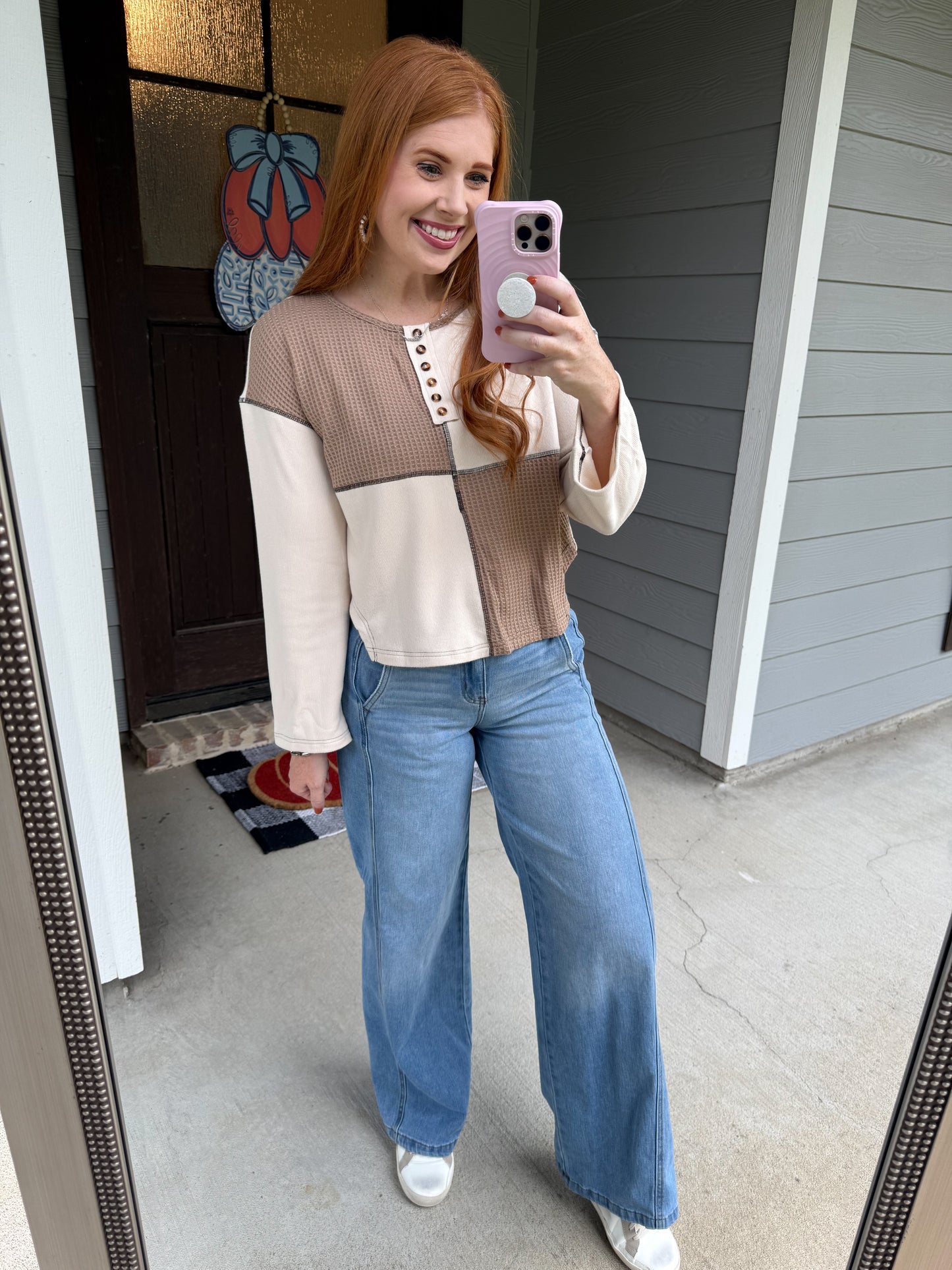 Beige Color Block Long Sleeve
