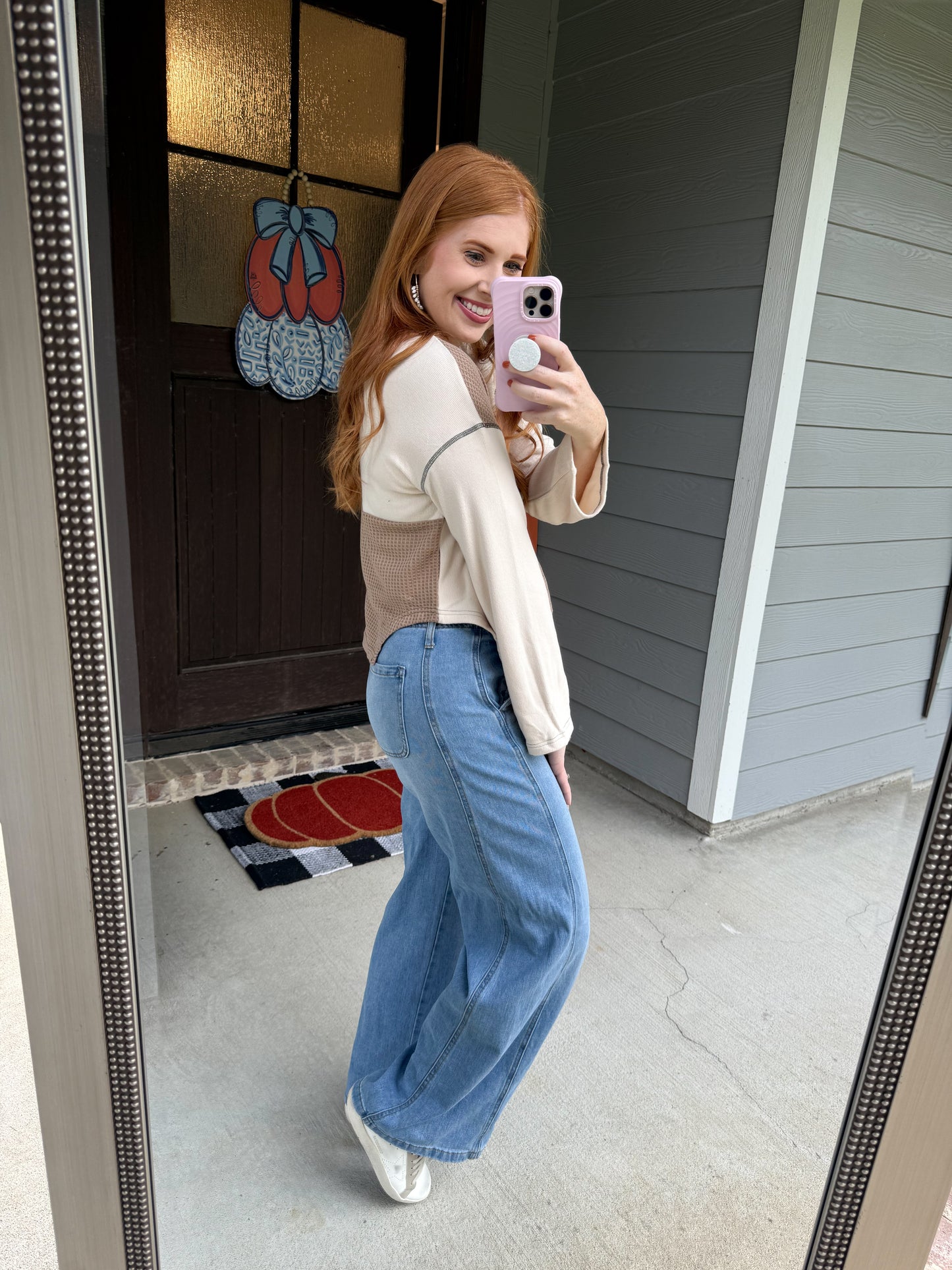 Beige Color Block Long Sleeve