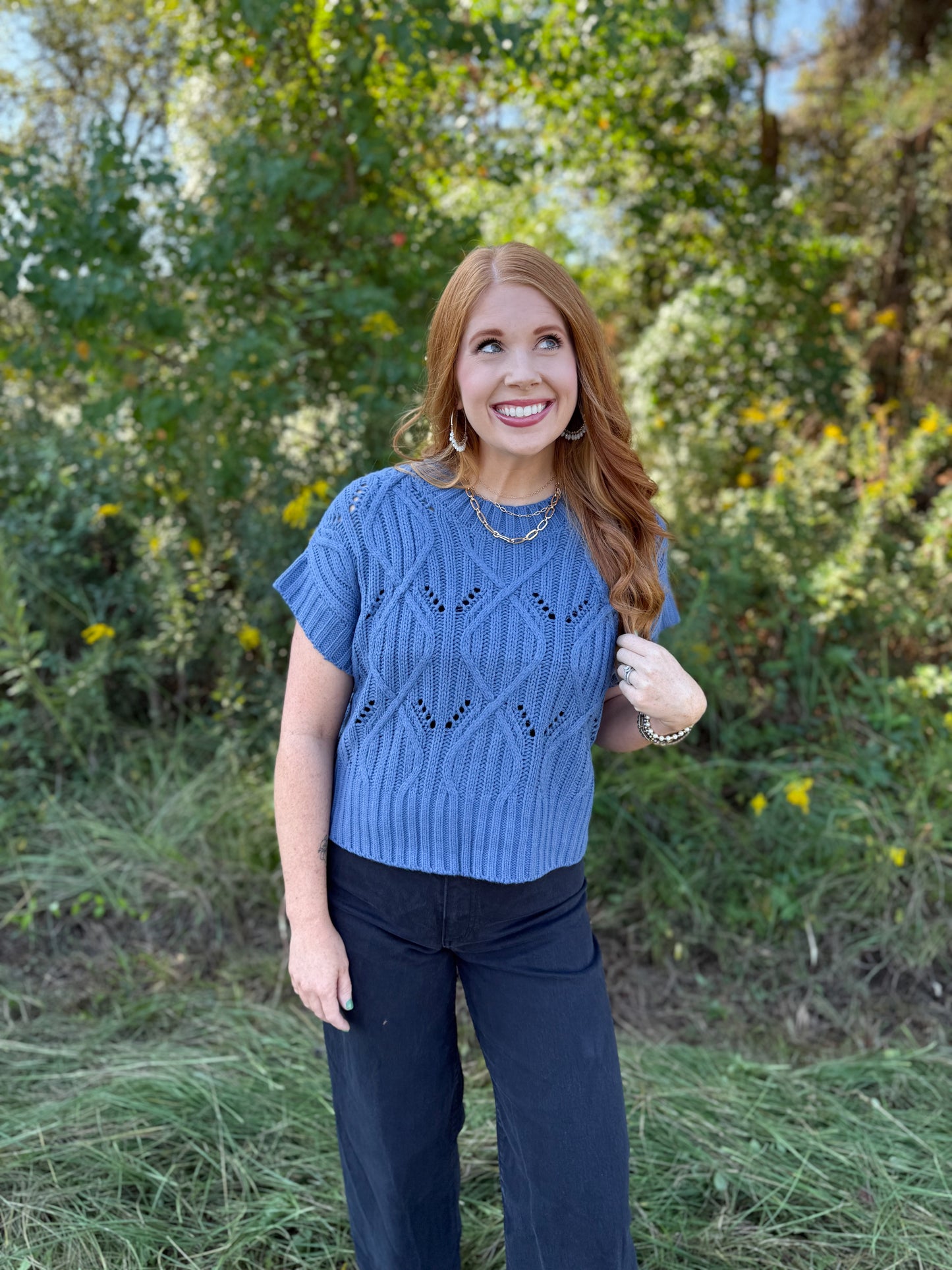 Cable Knit Short Sleeve Sweater