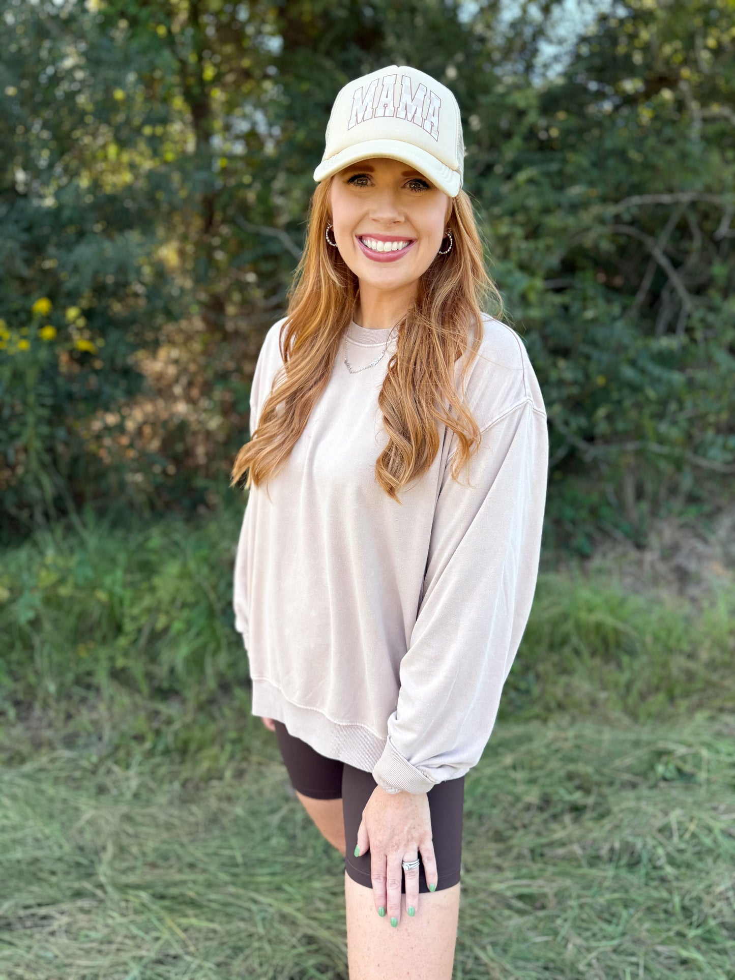 Oversized Mineral Washed Sweatshirt-Dark Taupe