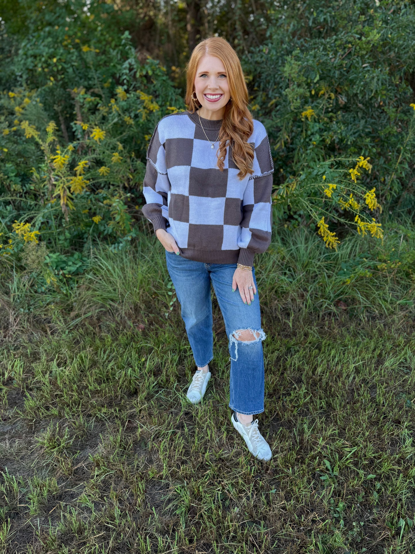 Brown Checkered Sweater