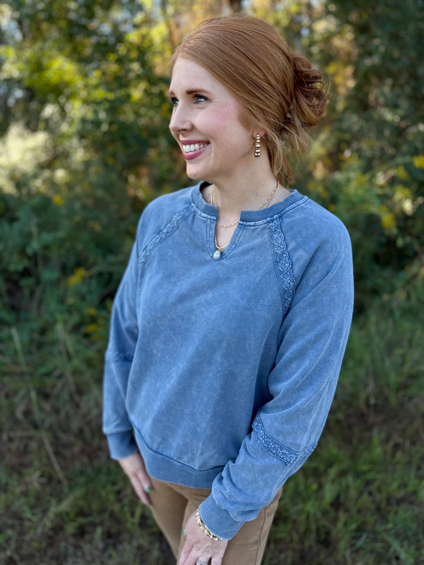 Sail Blue Lace Patchwork Top