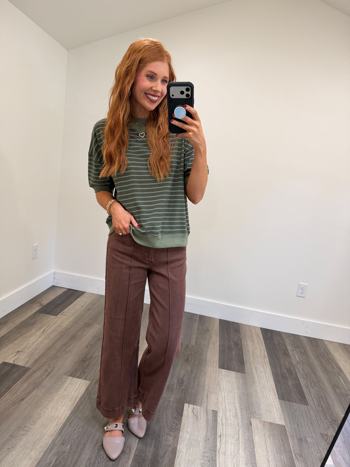 Classic Stripe Top-Dark Olive/Light Olive