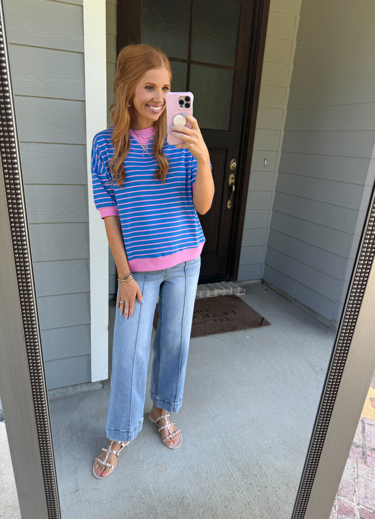 Classic Stripe Top-Ocean Blue/Candy Pink
