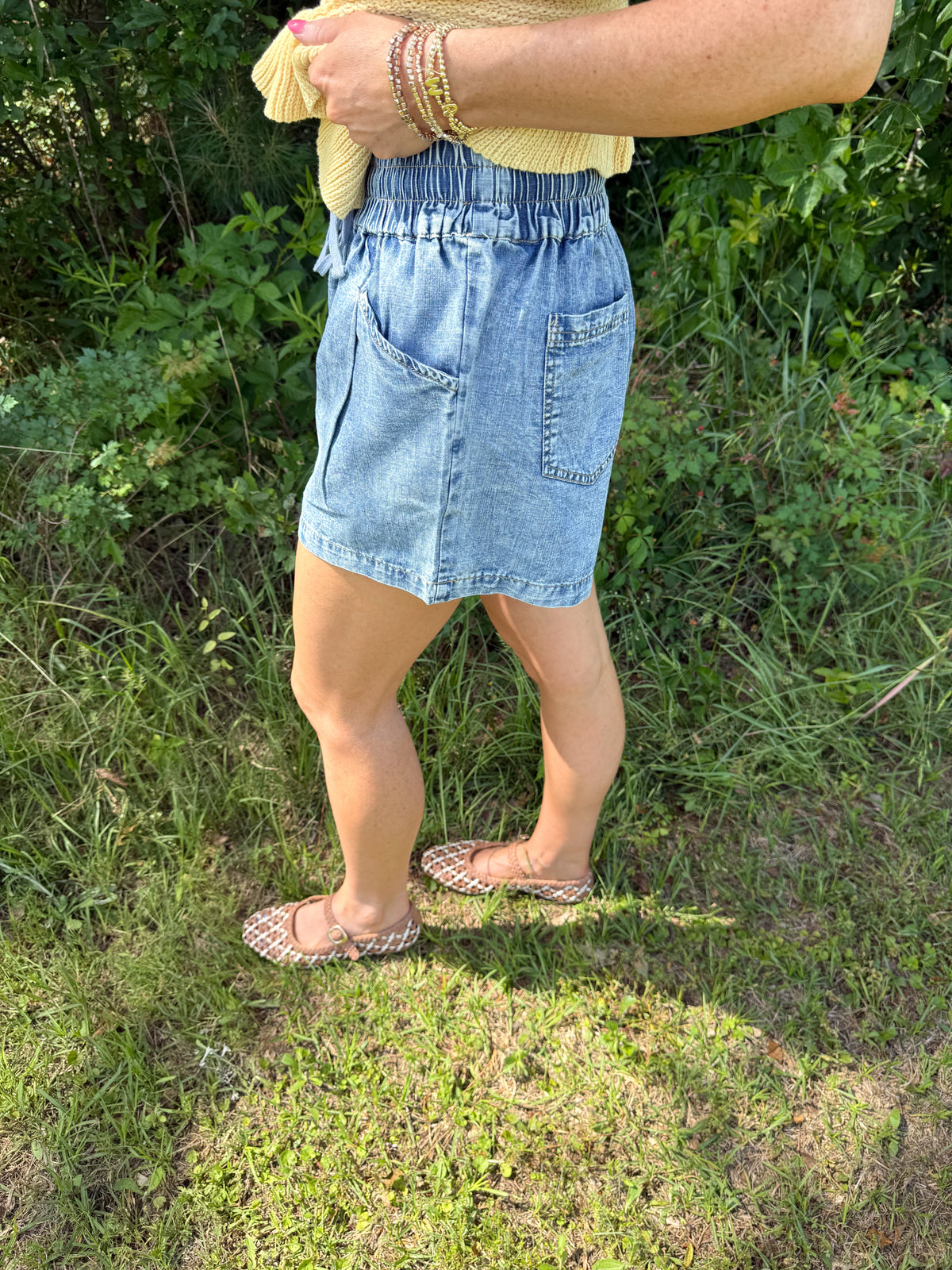 Elastic Waist Chambray Shorts