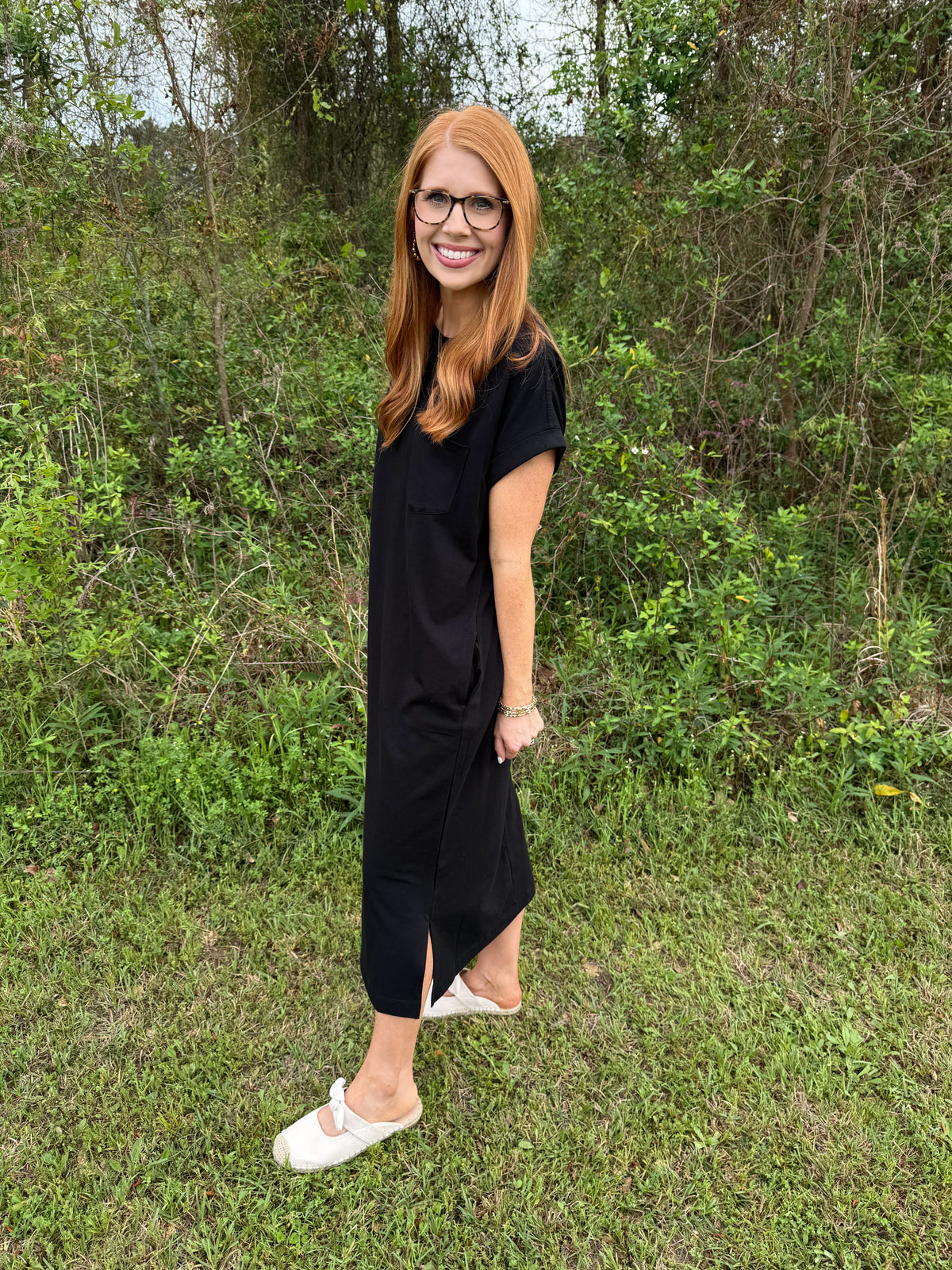 Zenana Short Sleeve Midi Dress-Black