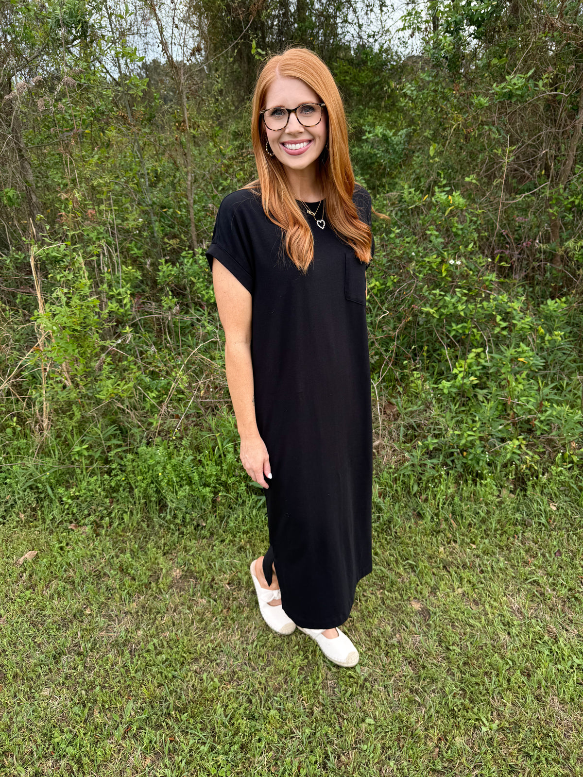 Zenana Short Sleeve Midi Dress-Black