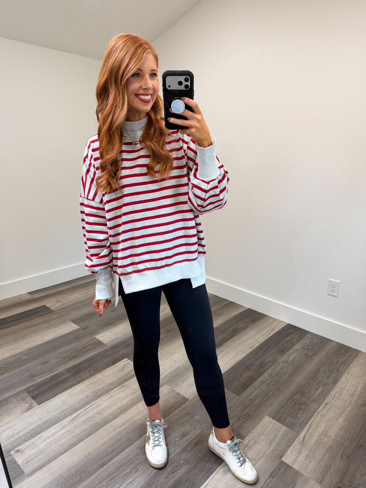 Oversized Red Stripe Mock Neck