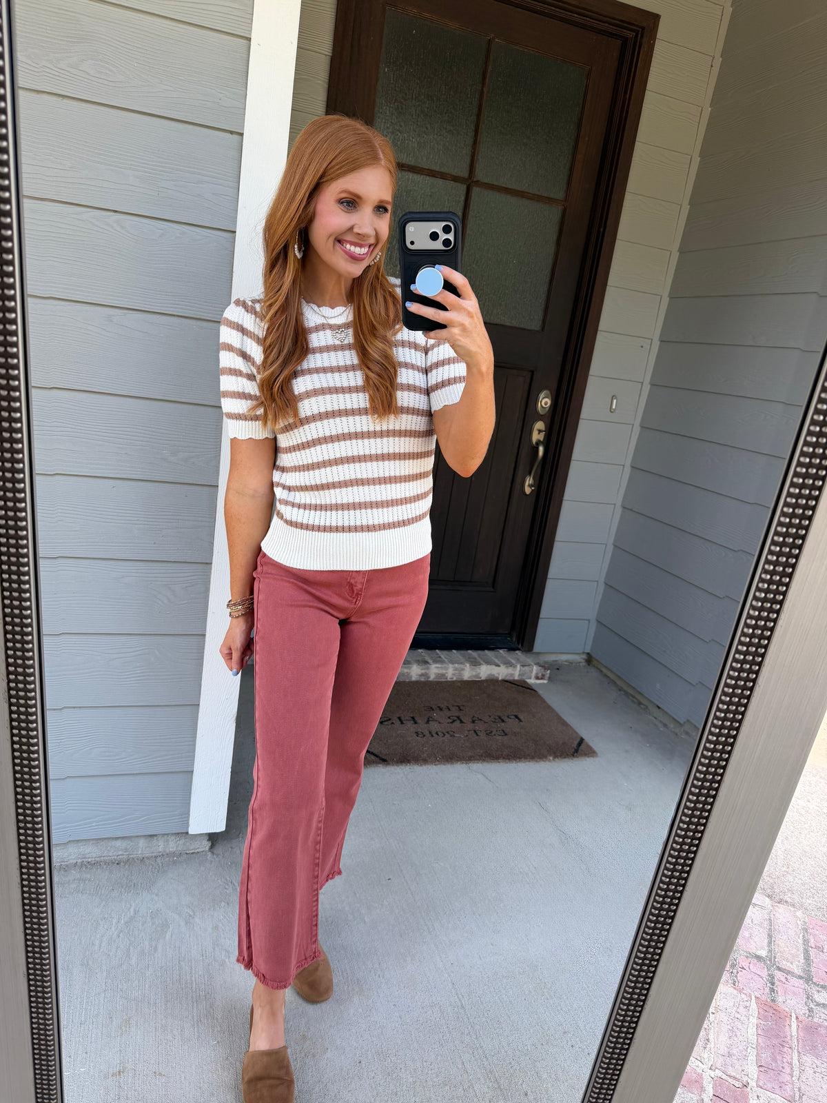 Taupe Scalloped Knit Top