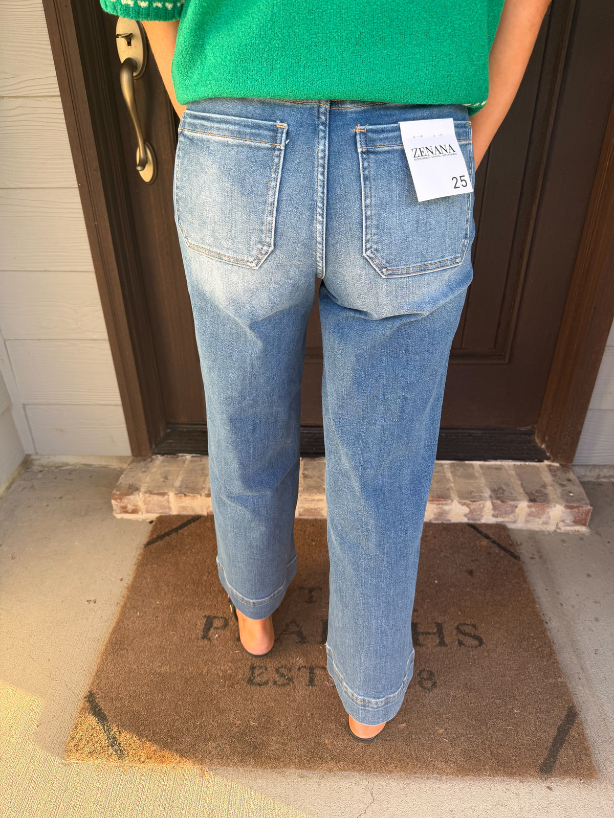 Zenana High Rise Wide Pintuck Jeans-Medium
