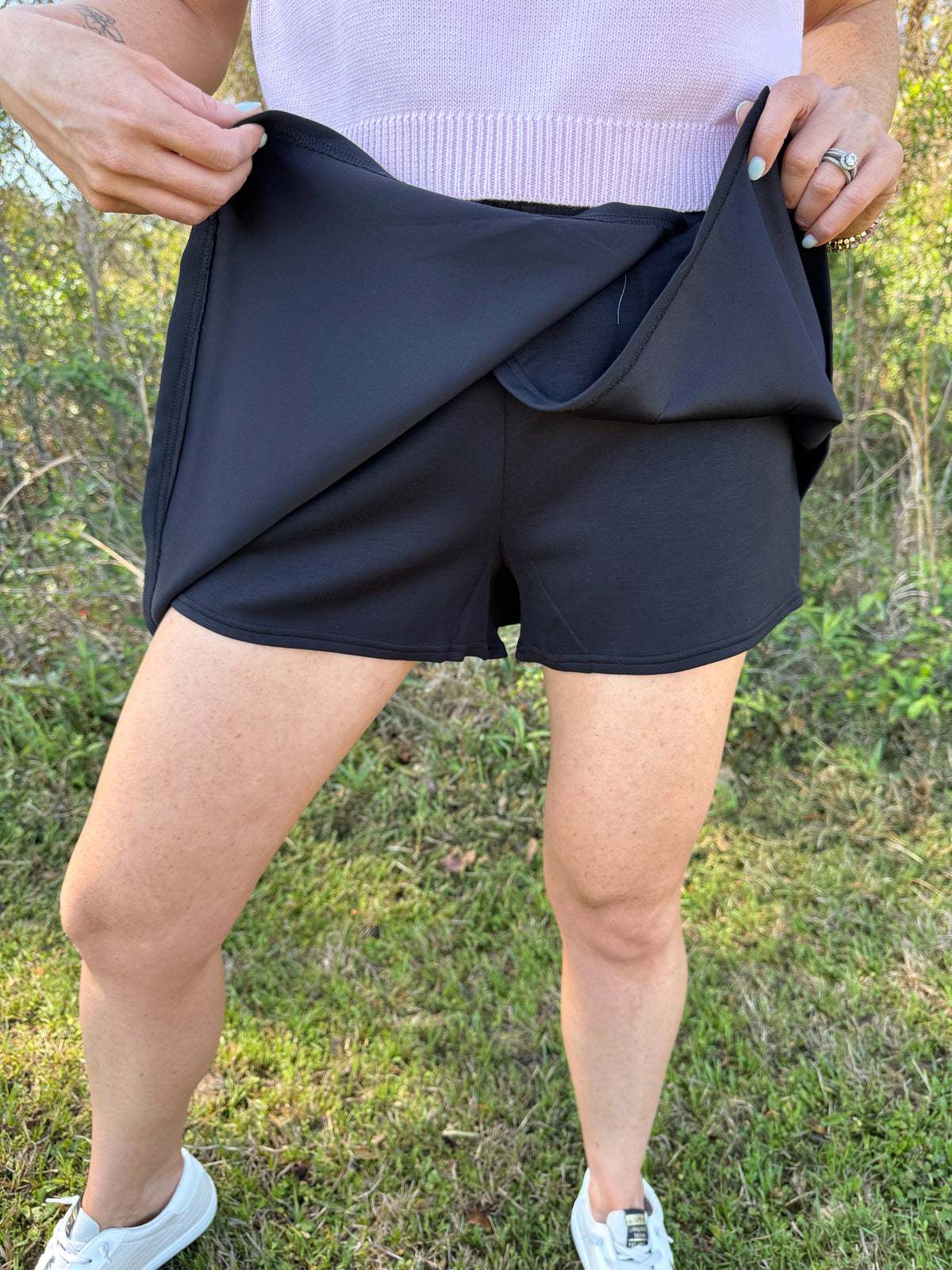 Black Scuba Elastic Waist Skort