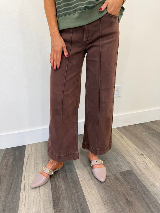 Zenana Viral High Rise Pintuck Pant-Brown