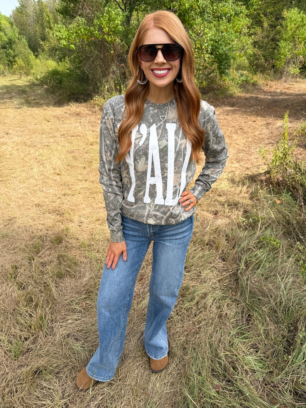 Y’all Camo Long Sleeve Top