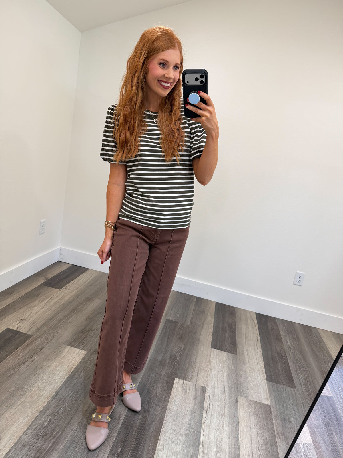 Olive & Ivory Puff Sleeve Top