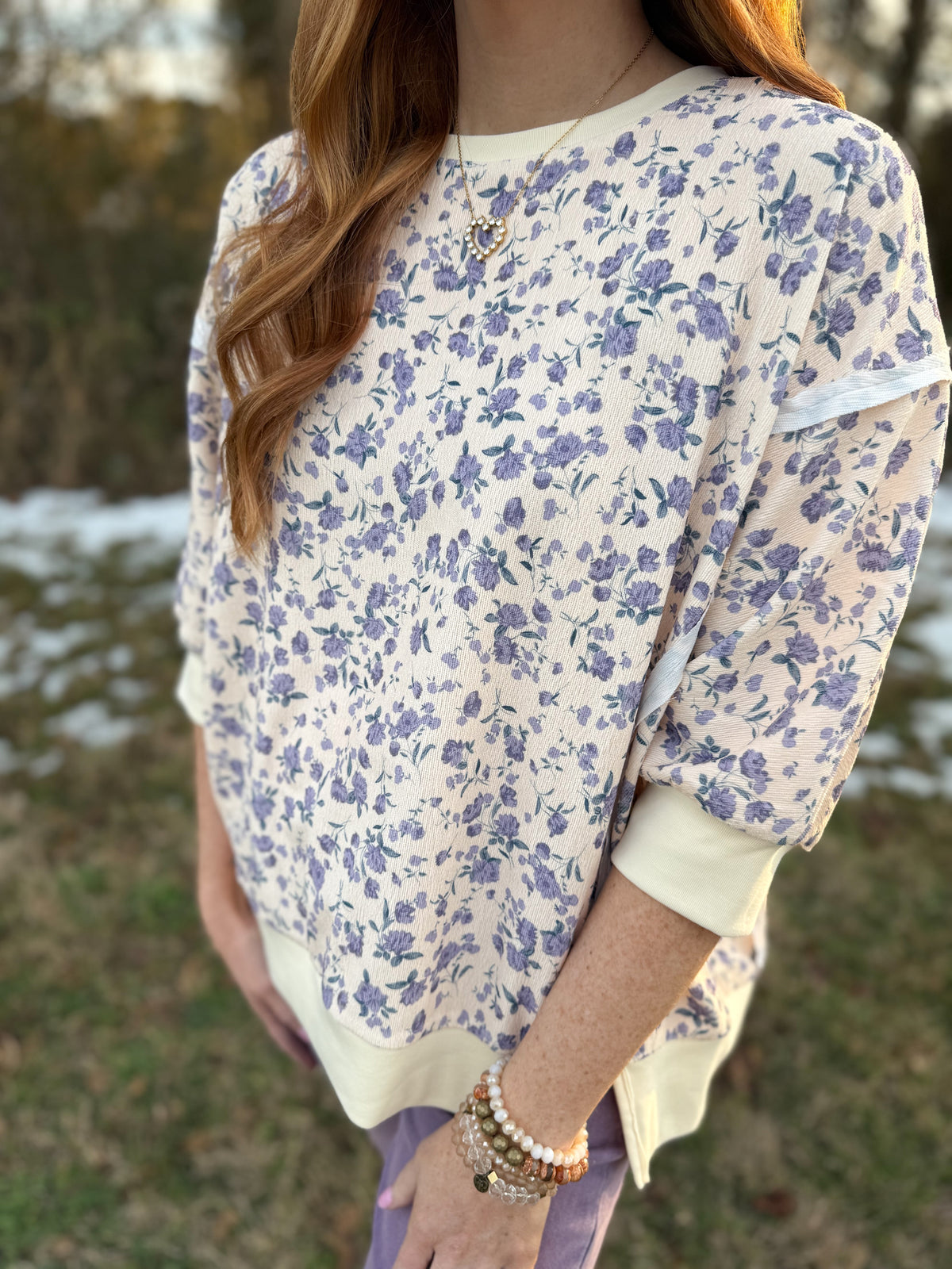 Floral Printed Lavender/Cream Top