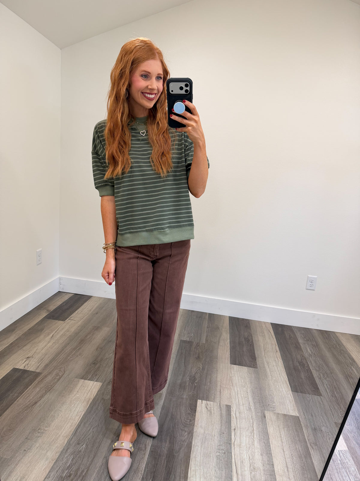 Classic Stripe Top-Dark Olive/Light Olive
