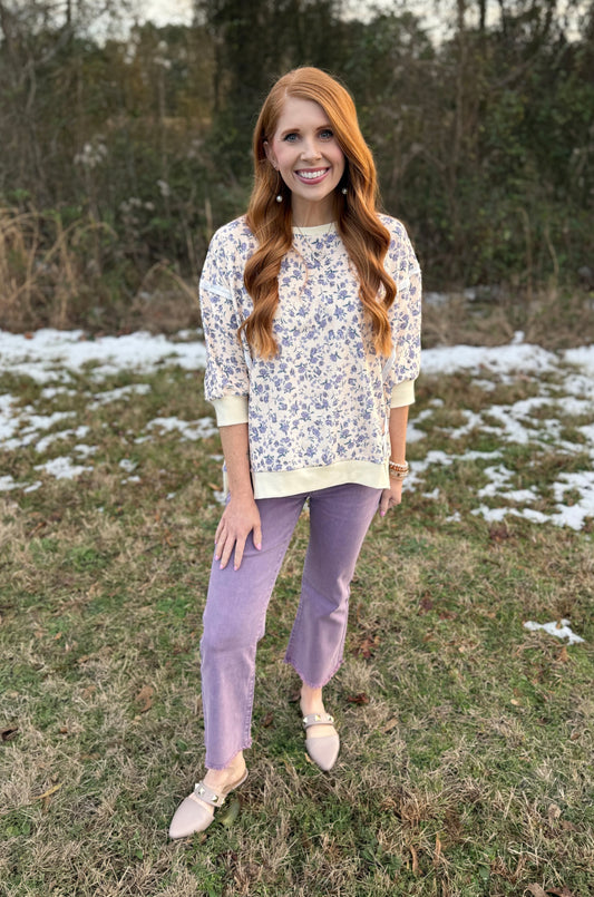 Floral Printed Lavender/Cream Top