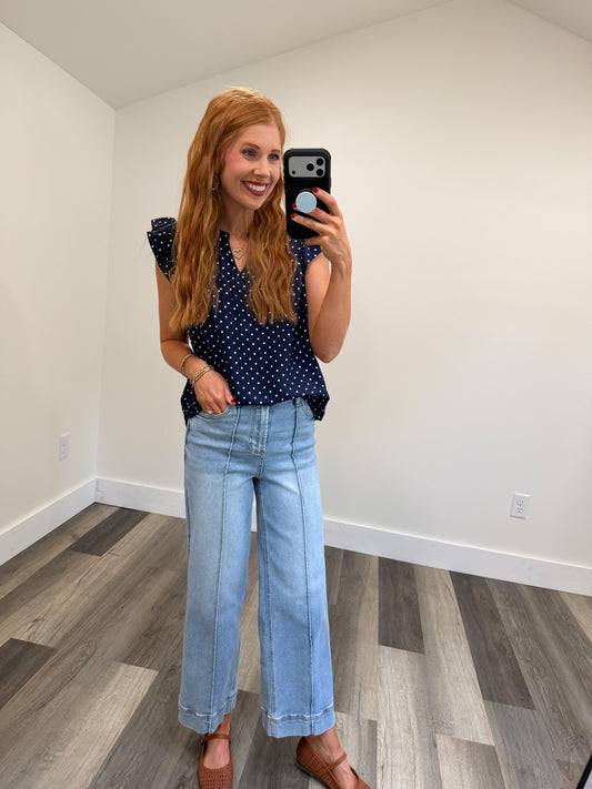 Navy Polka Dot Darling Top