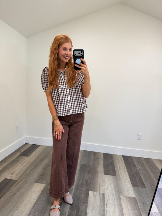 Brown Gingham Top