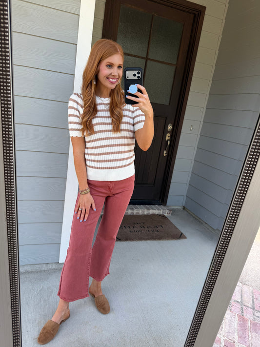 Taupe Scalloped Knit Top