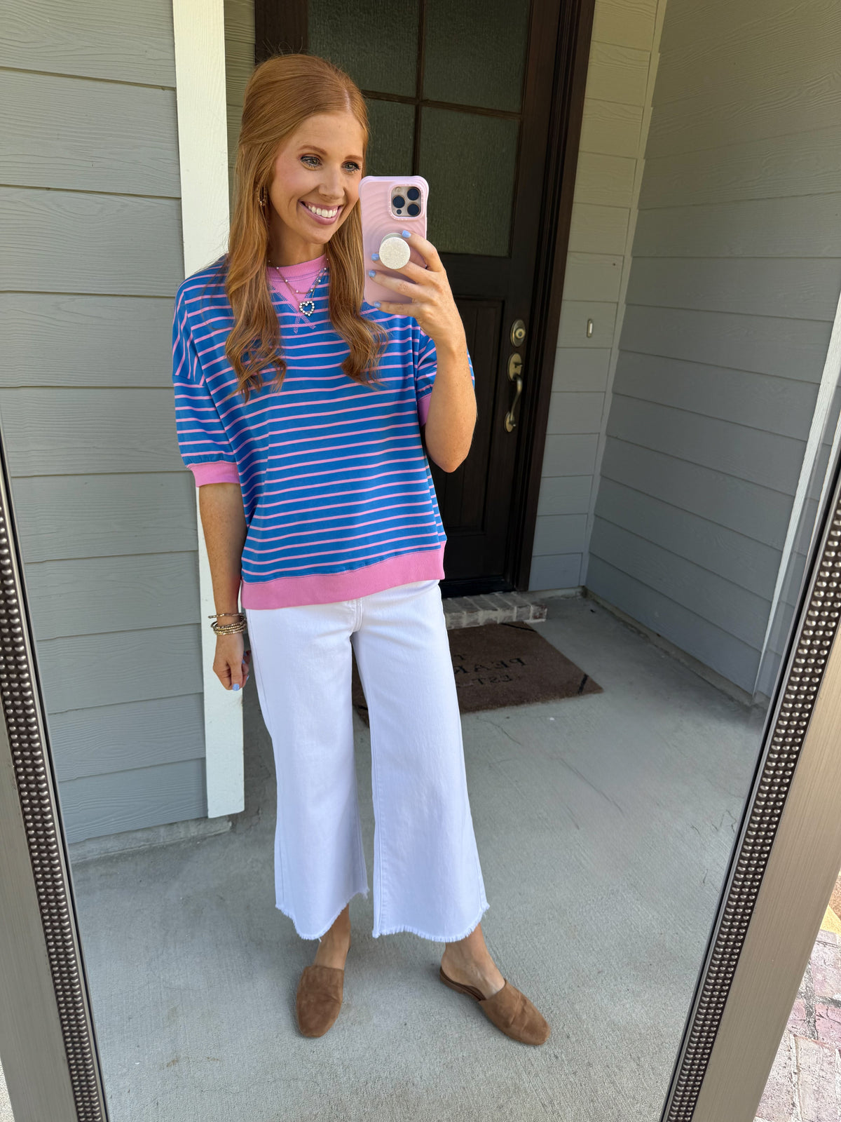 Classic Stripe Top-Ocean Blue/Candy Pink