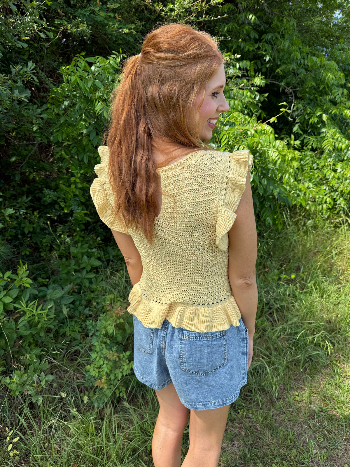 Yellow Ruffled Knit Top