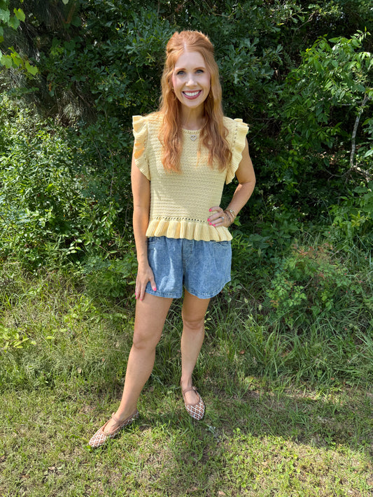 Yellow Ruffled Knit Top