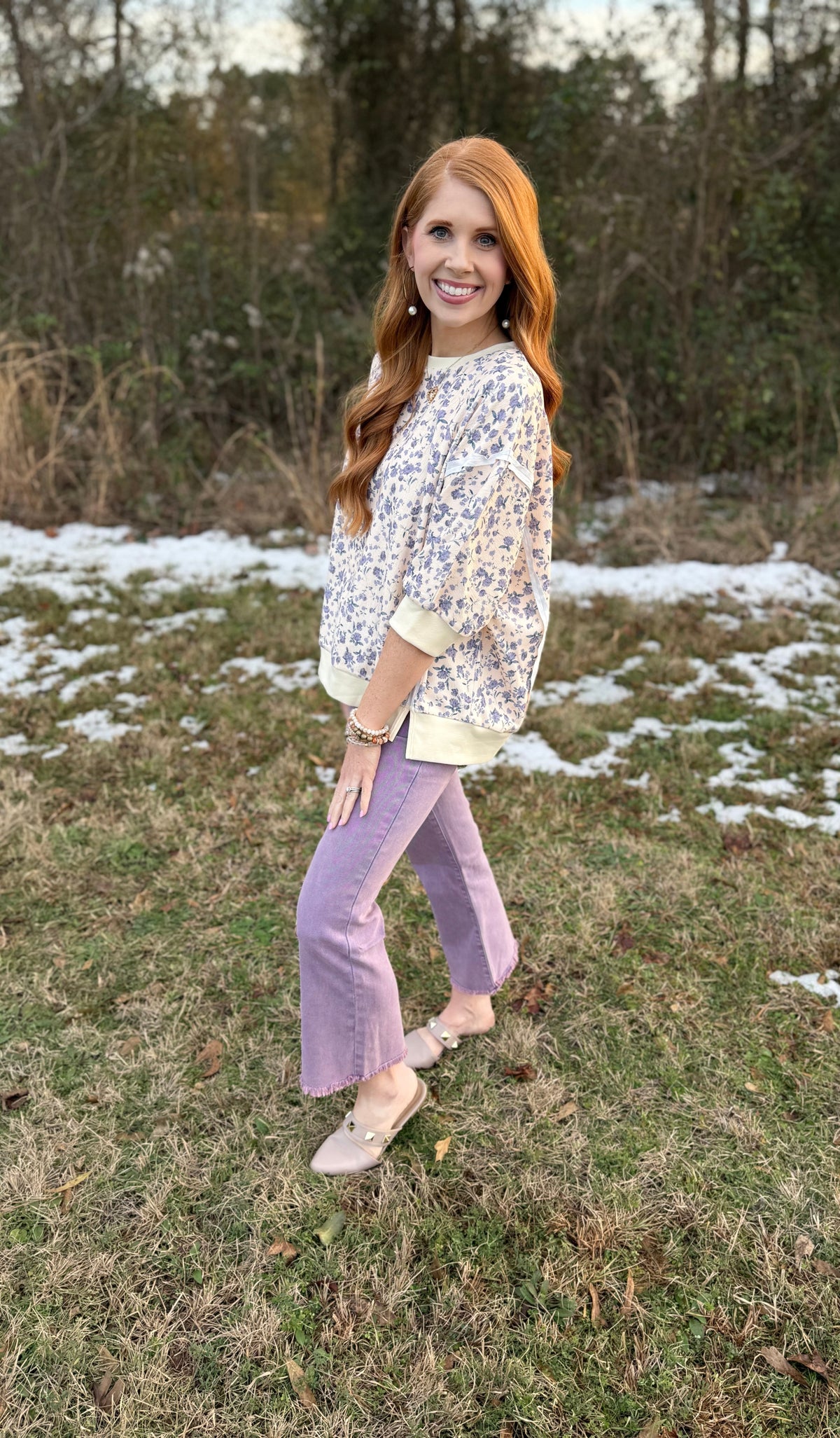 Floral Printed Lavender/Cream Top