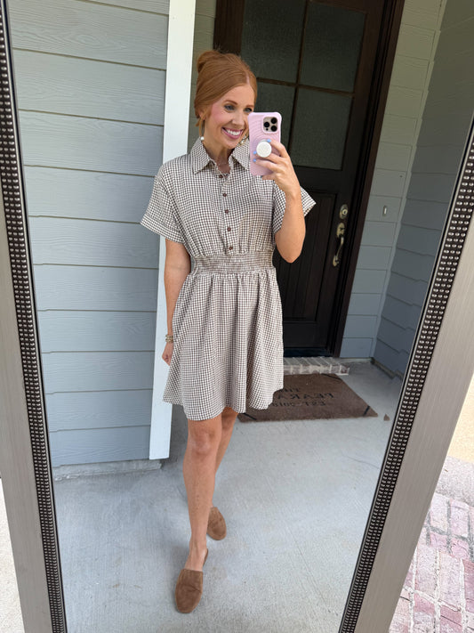 Brown Gingham Darling Dress