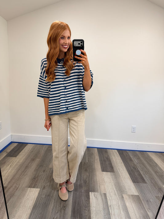 Navy& White Striped Cardigan