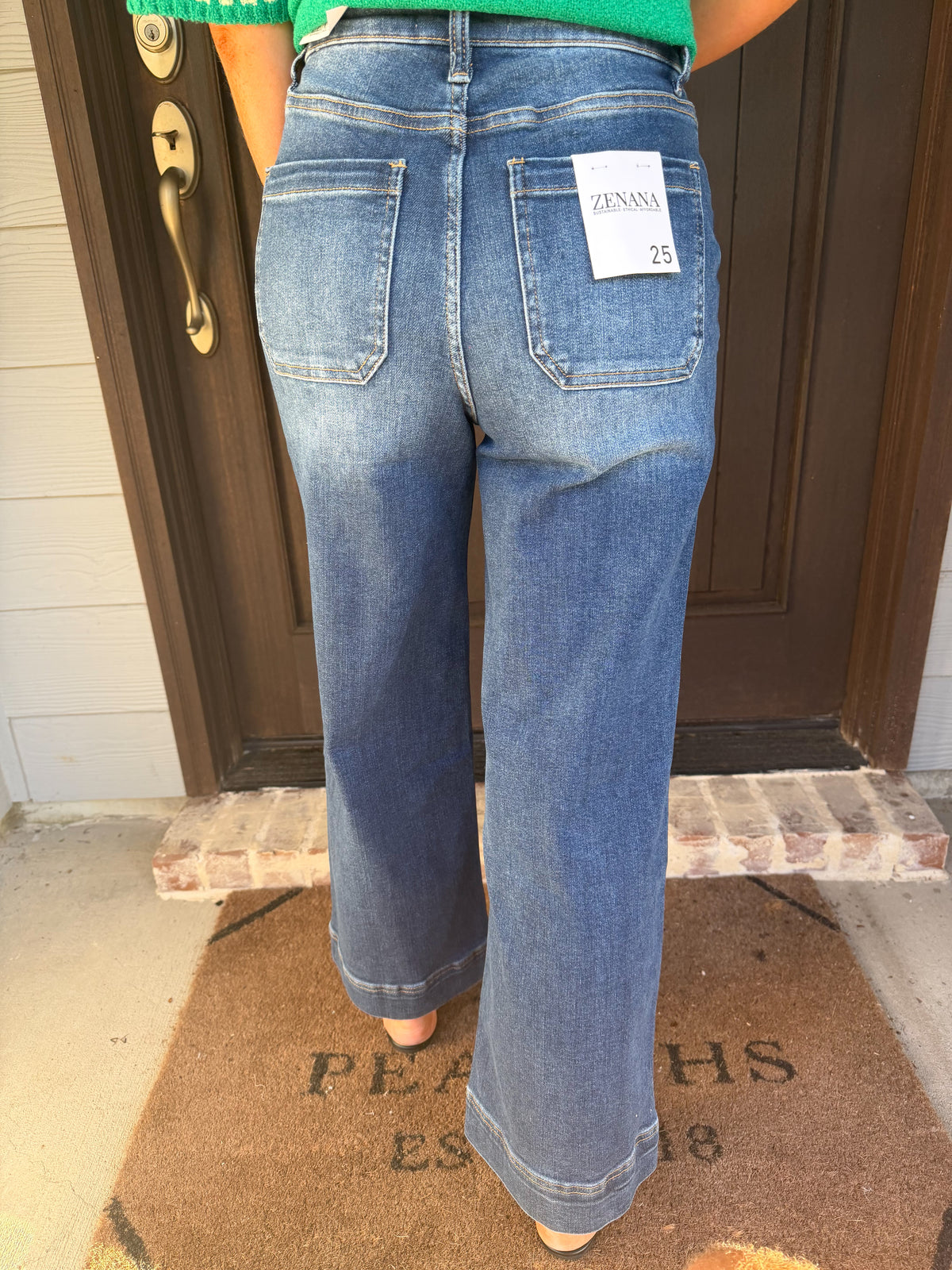 Zenana High Rise Wide Pintuck Jeans-Dark