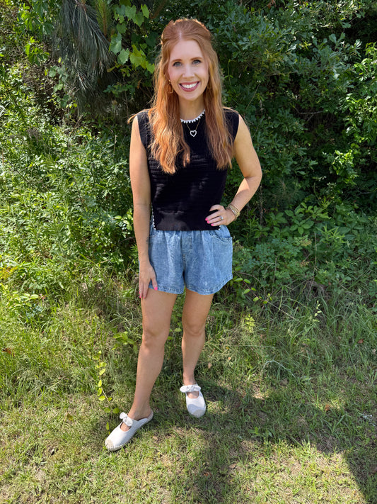 Elastic Waist Chambray Shorts