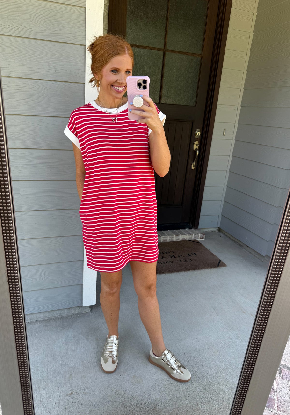 Simply Striped Dress-Red