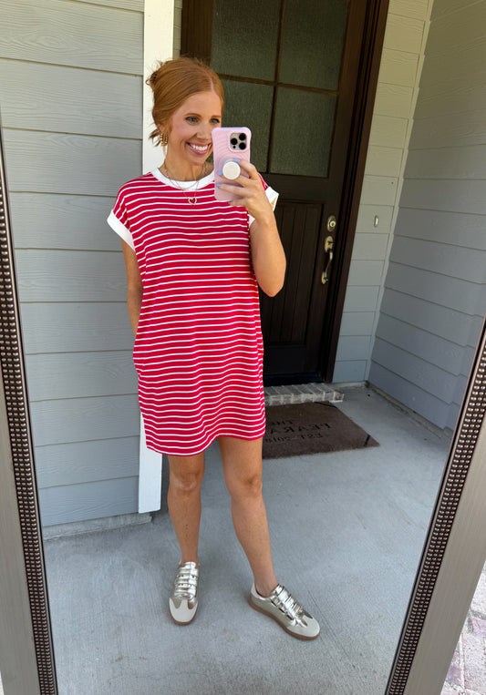 Simply Striped Dress-Red