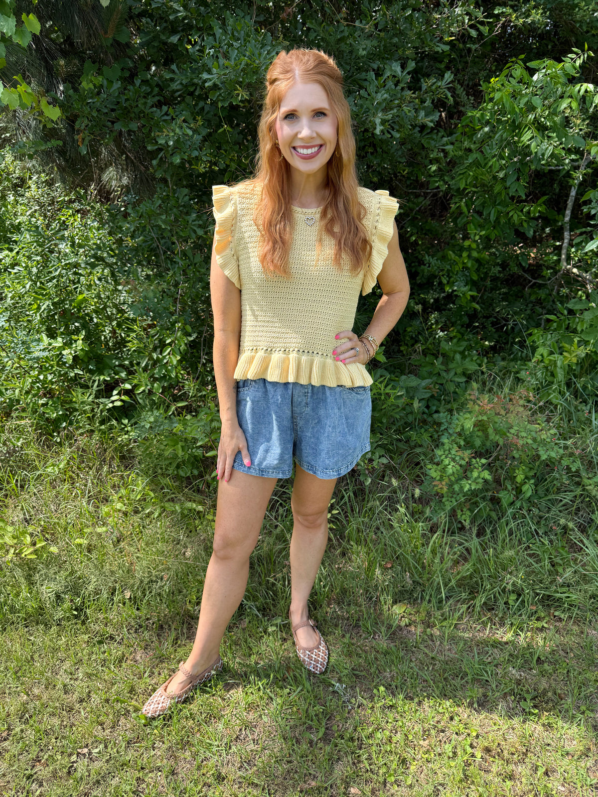 Elastic Waist Chambray Shorts