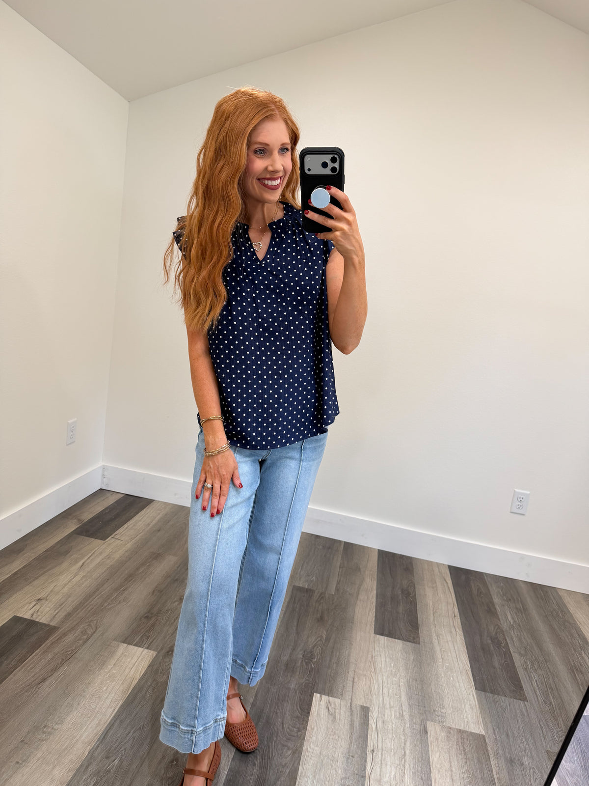 Navy Polka Dot Darling Top