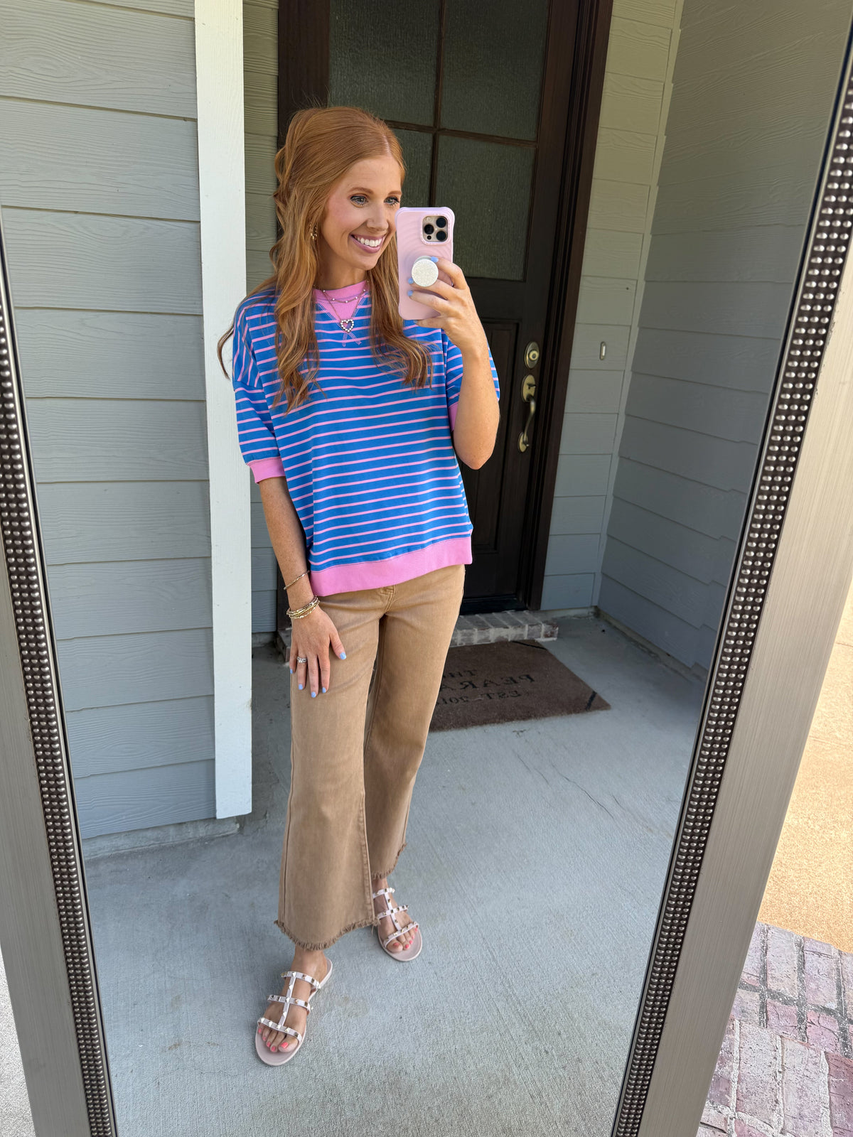 Classic Stripe Top-Ocean Blue/Candy Pink
