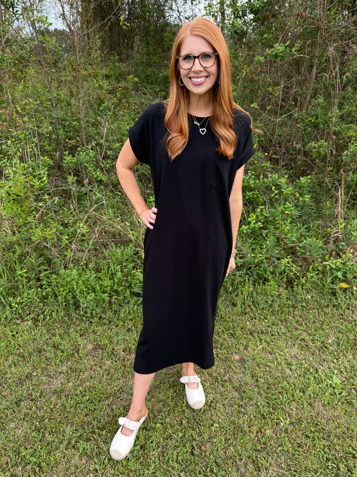 Zenana Short Sleeve Midi Dress-Black